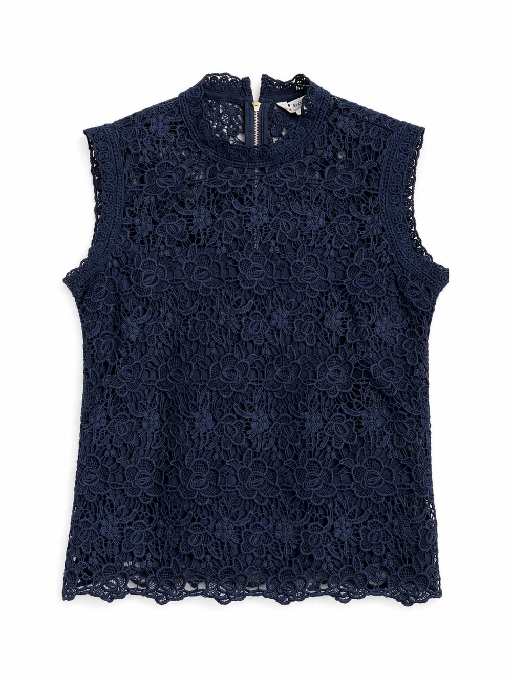 Nanette Lepore Navy Lace Mock Neck Sleeveless Blouse Top Floral Crochet Size M - Picture 2 of 6